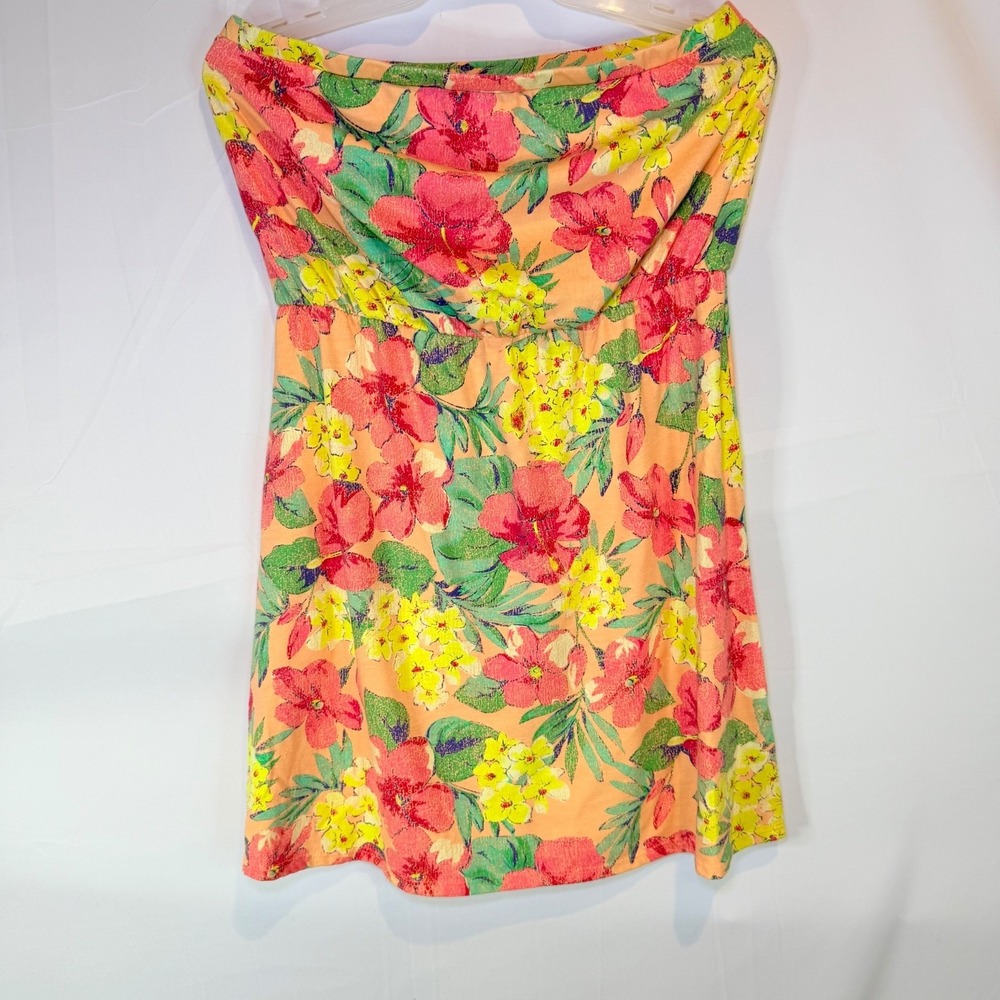 Mossimo Supply Co. Women's Peach Floral Strapless Tropical Dress‎ M